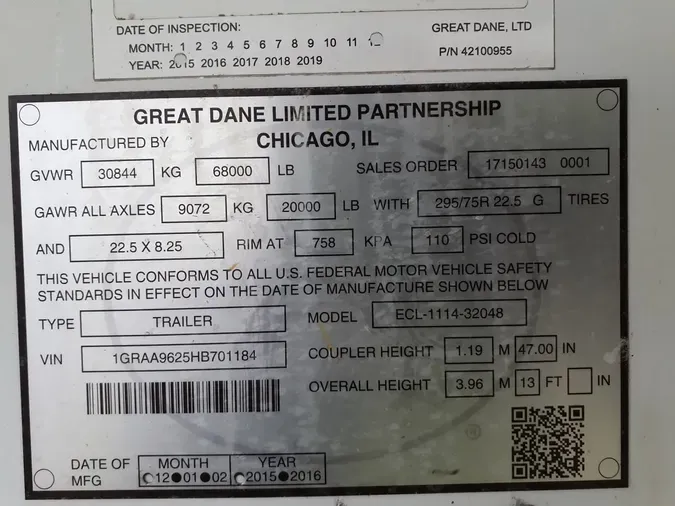 2017 GREAT DANE 7211TZ-1 48/156/102aa24b0800e5cb8c64c9d3a74abf2fc0d