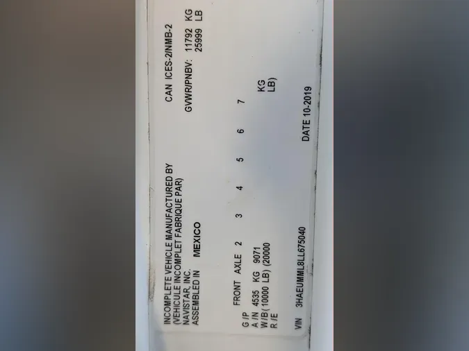 2020 International MV607