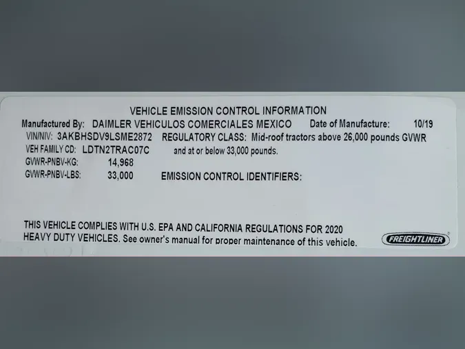 2020 FREIGHTLINER/MERCEDES NEW CASCADIA 116af84970a75651d87008c9c7ba1e5689a