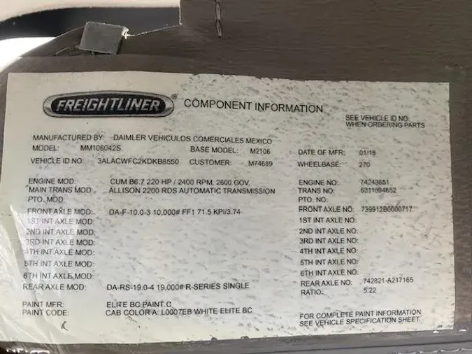 2019 Freightliner Business Class M2 106b020bff49f47a2a6c8229bb3acf77380