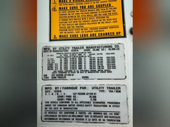 2016 UTILITY TRAILERS VS2RA 35/162/102b311d67c8364348b89533d58fac841f5