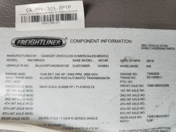 2019 FREIGHTLINER/MERCEDES M2 106