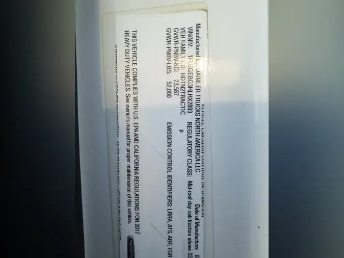 2017 FREIGHTLINER/MERCEDES CASCADIA 125b66471acbc26e9185e8d56db6ddbb1fe