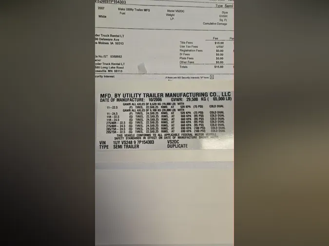 2007 UTILITY TRAILERS VS2DC 48/162/102