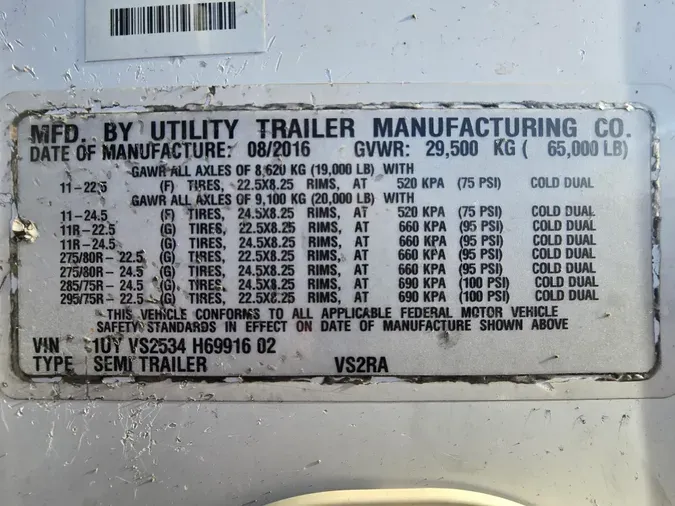 2017 UTILITY TRAILERS VS2RA 53/162/102