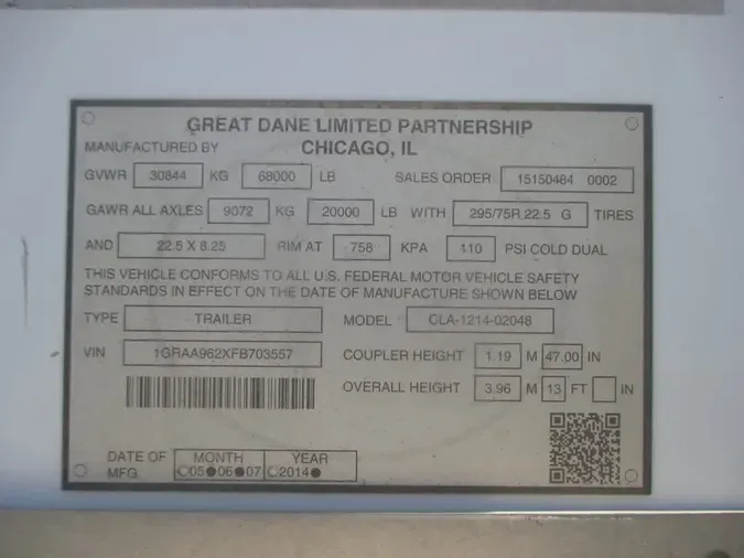 2015 GREAT DANE TRAILERS 700 ALUM-48/162/102be3058eab9b861c923584c9046d6bfc6