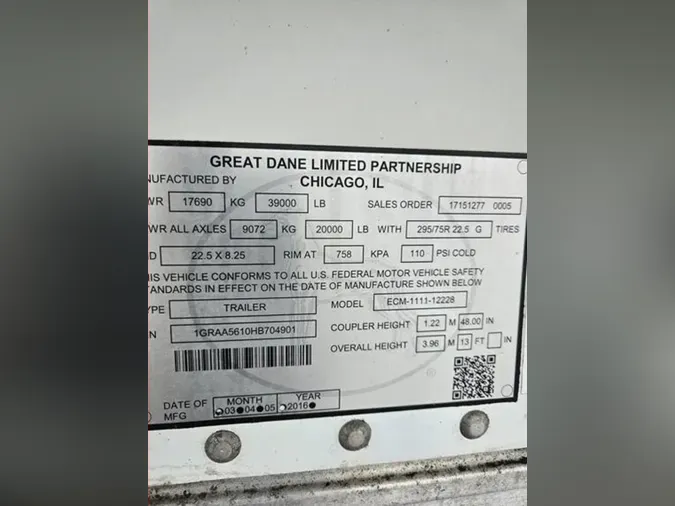 2017 GREAT DANE 7211Z-1 28/156/102