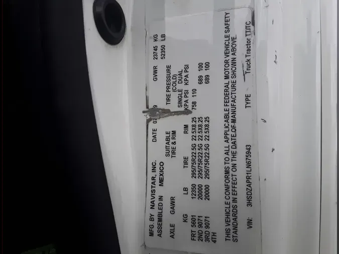 2020 NAVISTAR INTERNATIONAL LT625 DAYCAB T/A