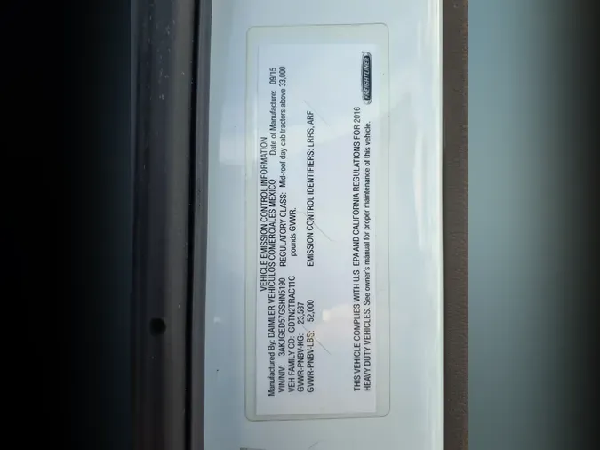 2016 FREIGHTLINER/MERCEDES CASCADIA 125