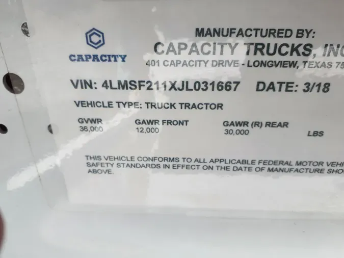 2018 CAPACITY OF TEXAS,INC. SABRE 5 4X2