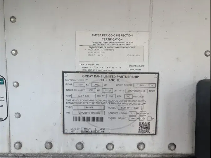 2017 GREAT DANE TRAILERS 7211Z-1 28/156/102