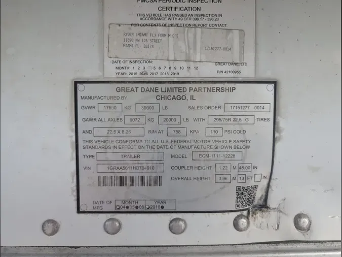 2017 GREAT DANE TRAILERS 7211Z-1 28/156/102