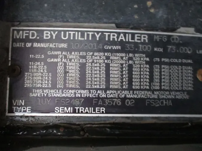 2015 UTILITY TRAILERS FS2CHA 48/102