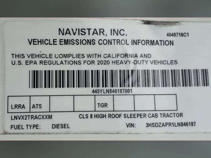 2020 NAVISTAR INTERNATIONAL LT625 SLPR CAB