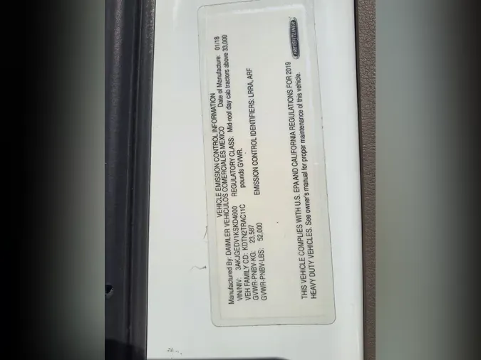 2019 FREIGHTLINER/MERCEDES CASCADIA 125