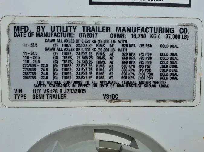 2018 UTILITY TRAILERS VS1DC 28/150/96