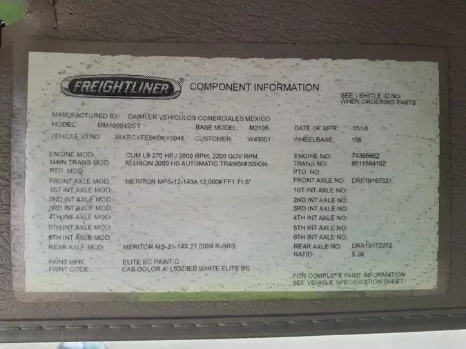 2019 FREIGHTLINER/MERCEDES M2 106e91953b6df79871785d0f13db0291bf1