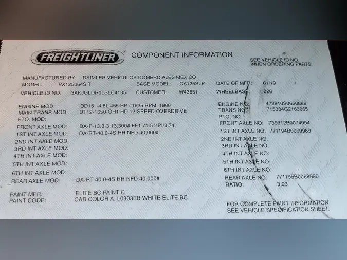 2020 FREIGHTLINER/MERCEDES CASCADIA 125