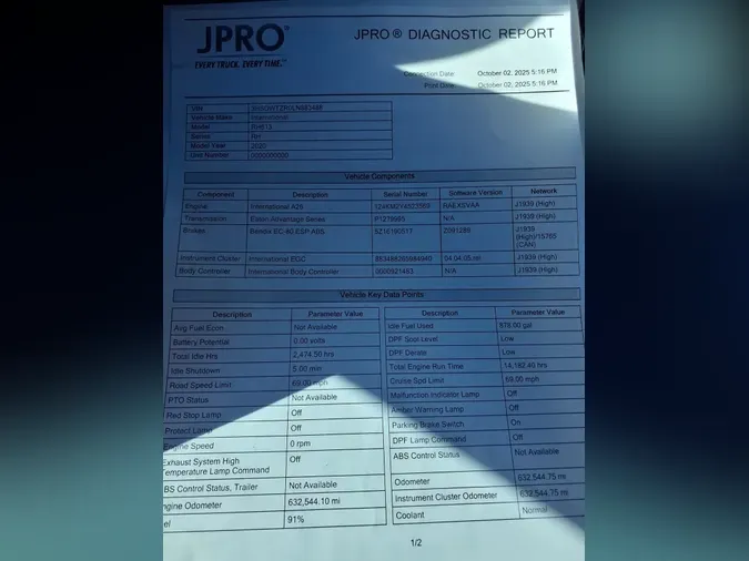 2020 NAVISTAR INTERNATIONAL RH613 DAYCAB T/A