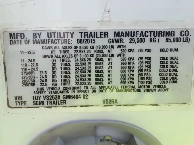 2016 UTILITY TRAILERS VS2RA 53/162/102