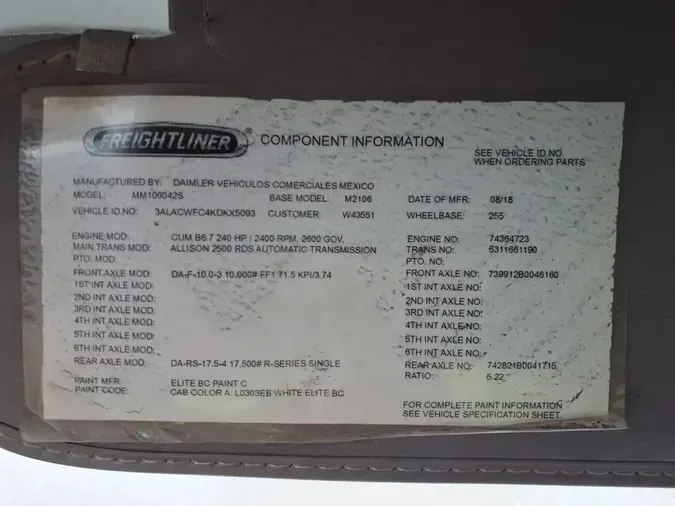 2019 FREIGHTLINER/MERCEDES M2 106