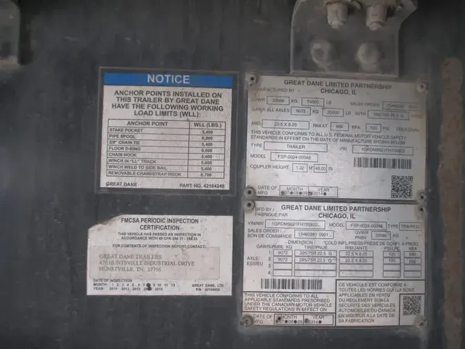2015 GREAT DANE TRAILERS FLATBED 48/102f45895f203709a2acfd48dc2bd5fd240