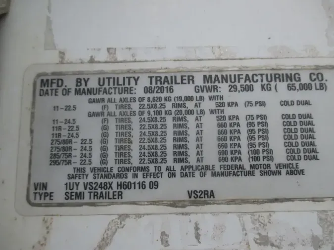 2017 UTILITY TRAILERS VS2RA 48/162/102