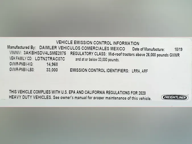 2020 FREIGHTLINER/MERCEDES NEW CASCADIA 116fb2948a63f3e7732a0fdafd265947b38