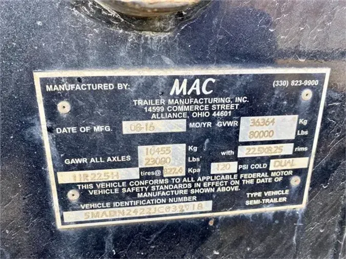 2018 MAC TRAILER MFG 11R225H