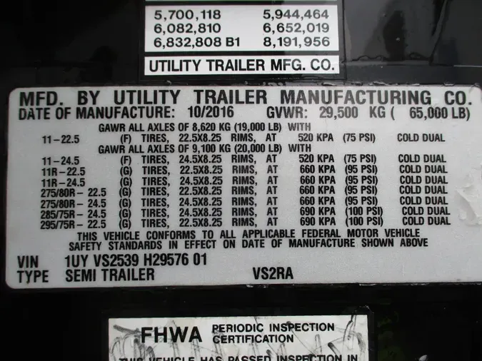 2017 UTILITY TRAILERS VS2RA 53/162/102