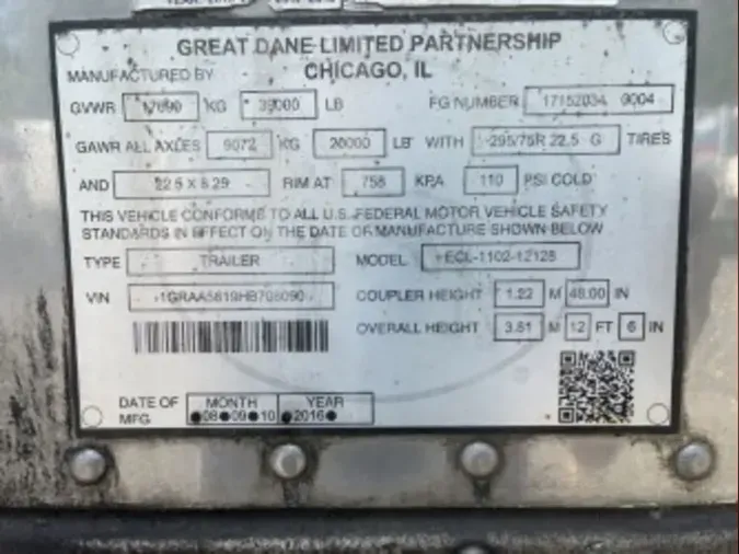 2017 GREAT DANE TRAILERS 7211TZ-1 28/150/96fe8a270197941bfa32055762fcf14663